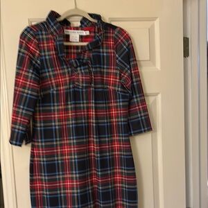 Gretchen Scott Ruffle Neck Red and Black Plaid Dress